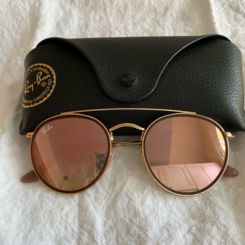 Ray-Bans Sunglasses Gold Metal Rims Mirrored Lens